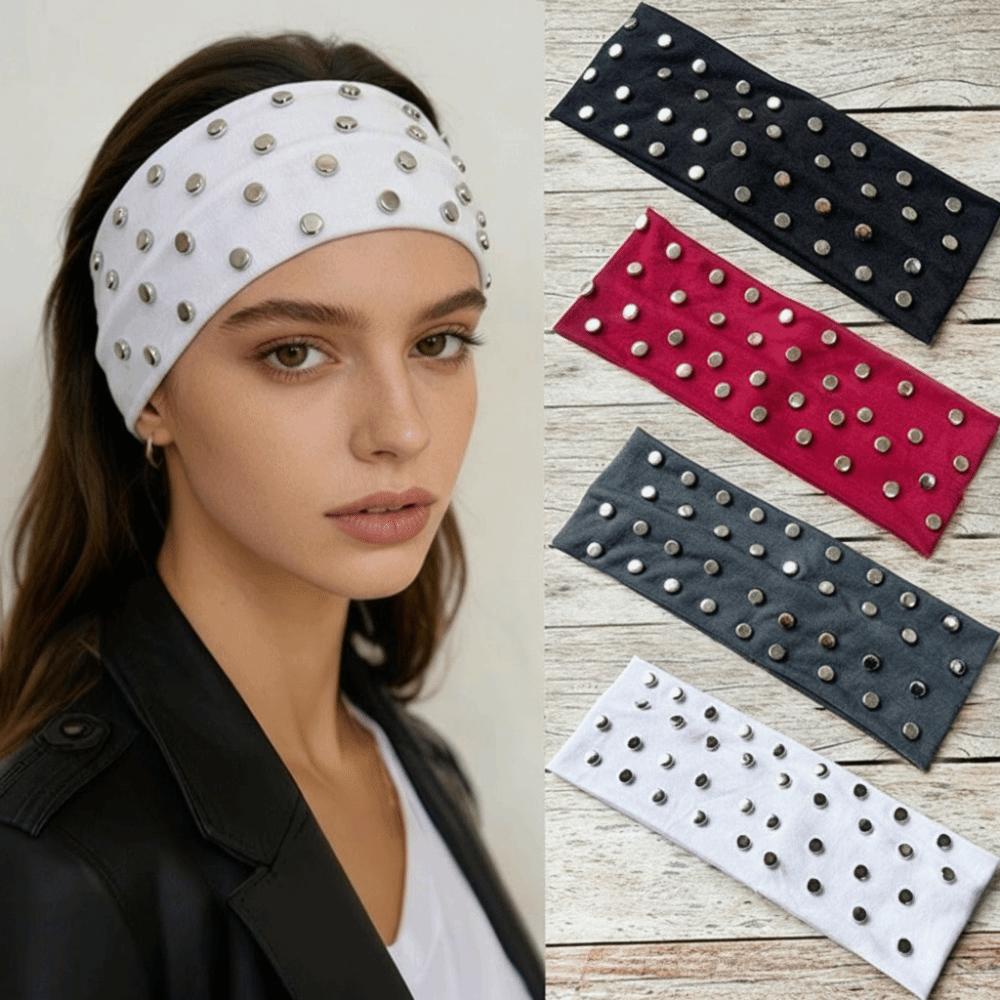 Wide Punk Headwrap Korean Style Elastic Hair Band Fashion Rivet Headbands  Headwear
