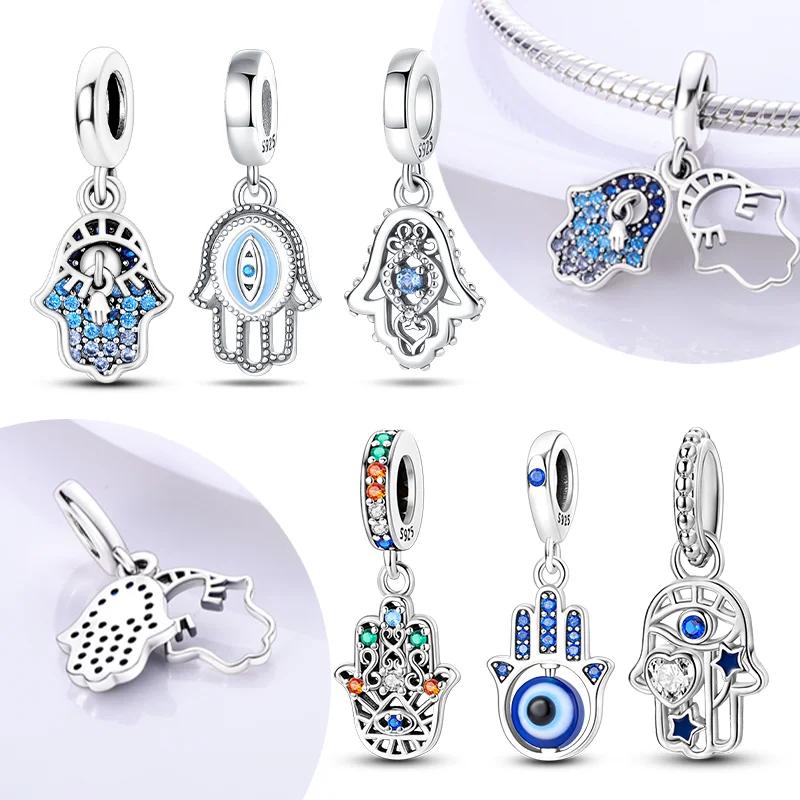 Kupfer Hamsa Hand Böser Blick Anhänger Farbige Perlen Anhänger Kompatibel mit Original Armbändern DIY Basteln Feines Schmuckstück Geschenke Damen