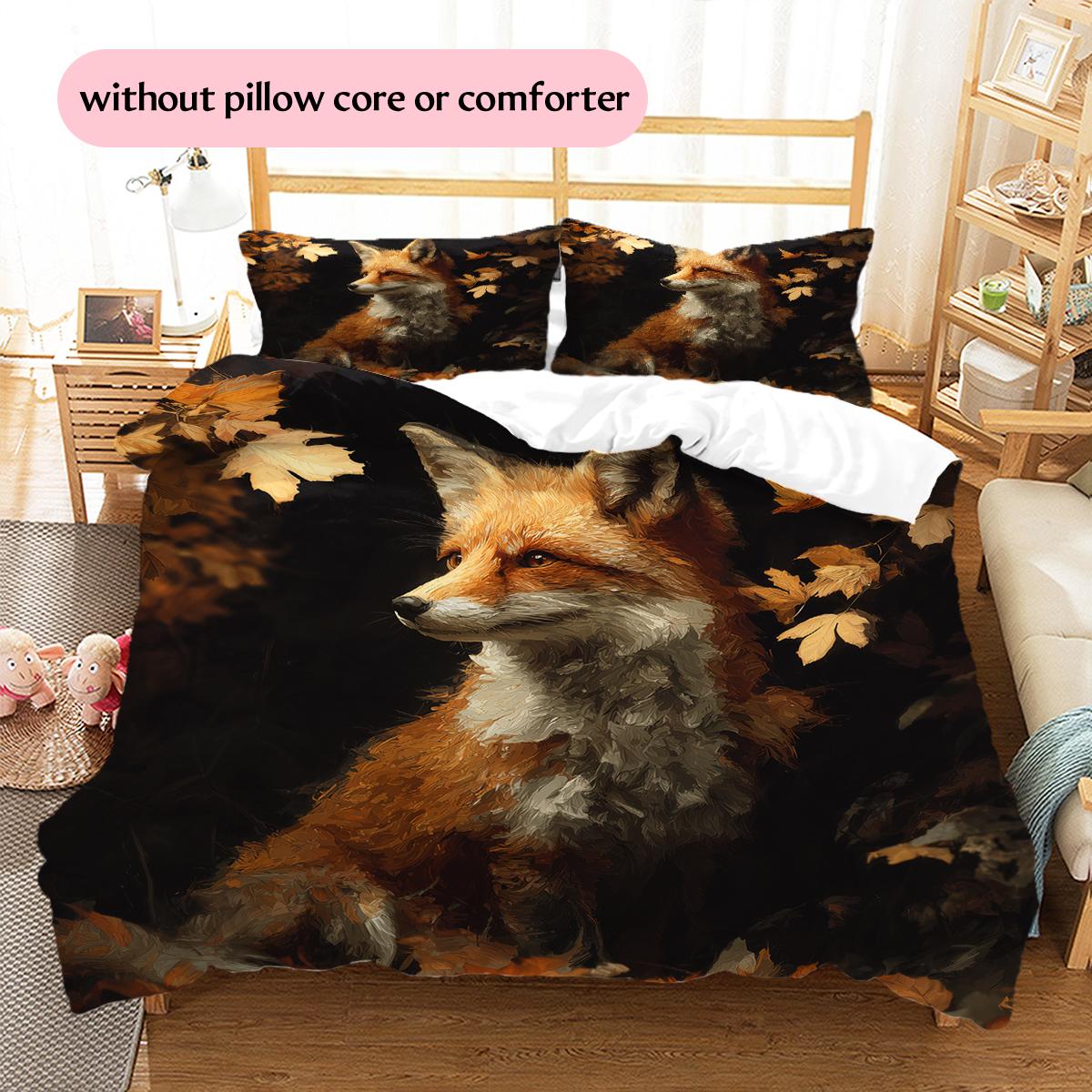 

Fallen Leaves and Fox Pattern Bedding Home Decoration Birthday Gift (1 * duvet cover + 2 * pillowcase, without core) 135x200cm