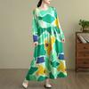 Ny 2025 Dame Plussstørrelse Vår Lang Kjole Løs Basic Vintage Oversize Langermet Maxi Blomstret