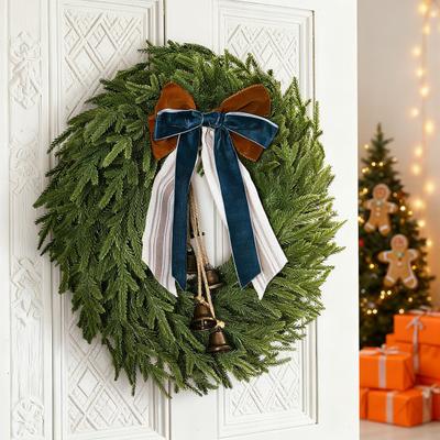 22 Inch Real Touch Christmas Wreath for Front Door Artificial Greenery Pine Cedar Wreath with Bells And Bow