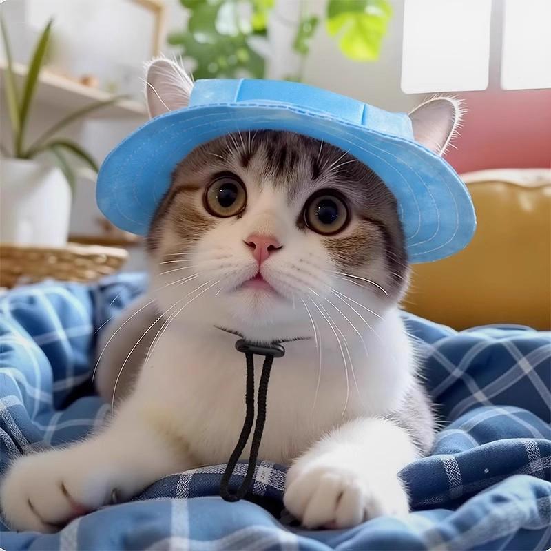 1pc Spring and Summer Cat Dog Sun Hat with Exposed Ears Pet Fisherman Hat Headwear Princess Hat