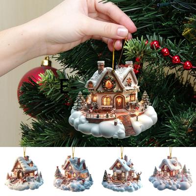 Ornement de Noël Suspendu Maison de Neige Hivernale Épais Pendentifs Arbre de Noël Décoration de Maison Acrylique Festif Charmant pour Intérieur