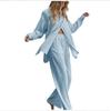 Spring Autumn Women's Muslim Set Wide Leg Pants Set Two Piece Set  Linen Buttons Shirt Suit Ramadan Eid Dubai Ensemble Arabic Outfits