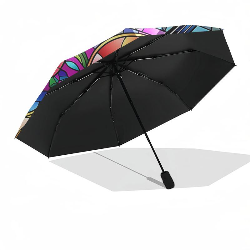 Stained Violin & Flowers Auto Open Close Umbrella, Portable Folding Design, 8-Bone Iron Frame Outdoor Umbrella, Festival Gift for Fans, Trav