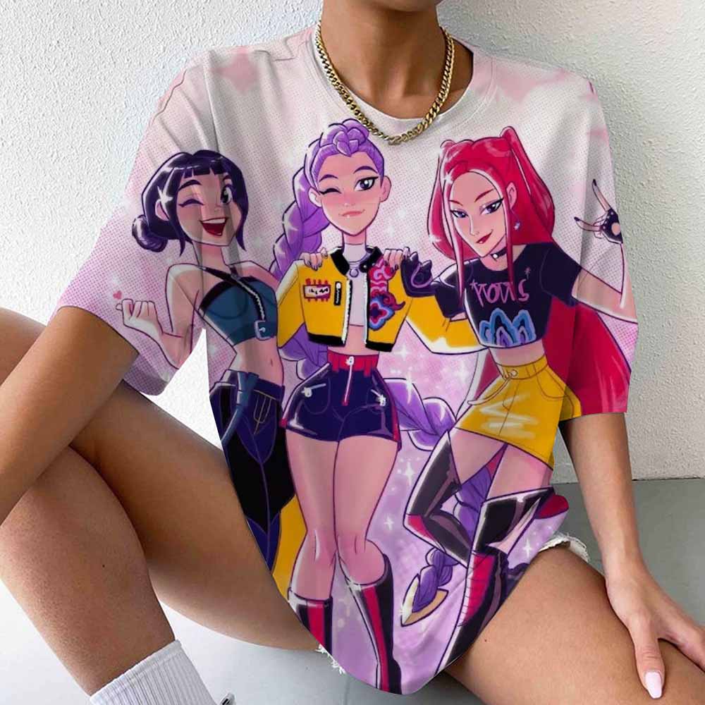 2025 Kpop Lovci démonů Trička Nadměrná Y2k Dámská Unisex Harajuku O-výstřih Trička s krátkým rukávem Pamětní Dámské oblečení Tričko