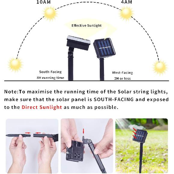 Solar String Lights 2-Pack Each 33FT 100-LEDs Solar Powered Fairy Lights Waterproof Copper Wire 8-Lighting Modes for Garden Patio Trees Yard