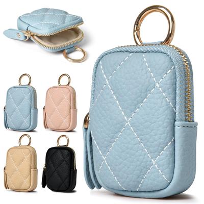 Compact Leather Coin Purse for Women and with Keychain and Perfect for Carrying Around with Your Men, Carabiner, Earphones. (C-Boule)