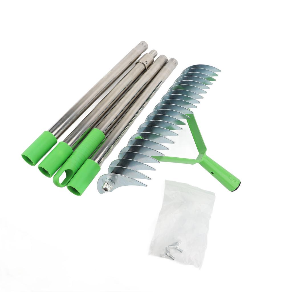 Thatch Rake 66.9 Inch Carbon Steel Robust Lawn Dethatcher Rake with 4 Detachable Poles for Cleaning