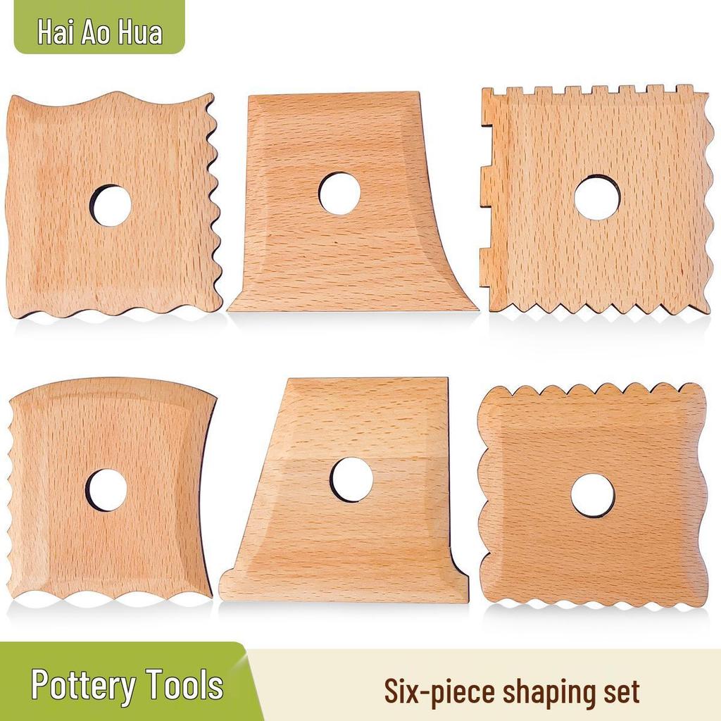 6-Piece Wooden Pottery Tool Set for Trimming, Shaping, and Sculpting Clay