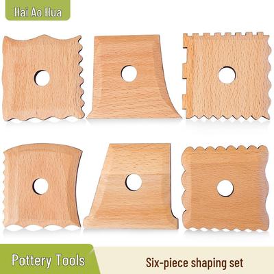 6-Piece Wooden Pottery Tool Set for Trimming, Shaping, and Sculpting Clay