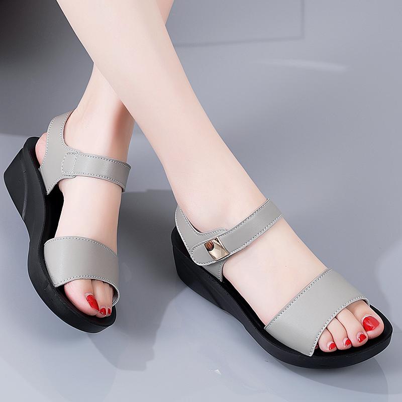 Women Chunky Sandals Casual Black Thick Sole Wedge Shoes Height Increase Platform Open Toe Sandals for Mother