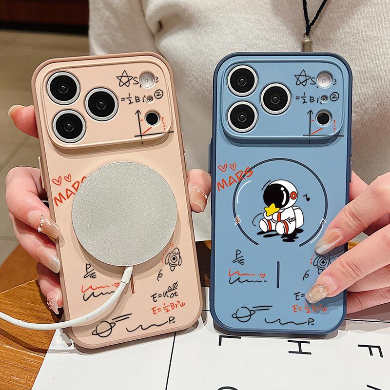 Case For iPhone 17 Pro Max Creative Astronaut Formula Print Magnetic For Magsafe Hybrid Slim Matte Cover For iPhone 16 15 14 13 Pro Max