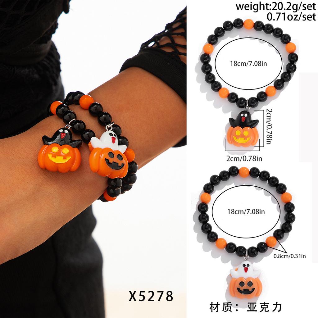 Halloween Skull Pumpkin Bracelet Set Dark Witch Spider Mixed Color Beaded Funny Bracelet