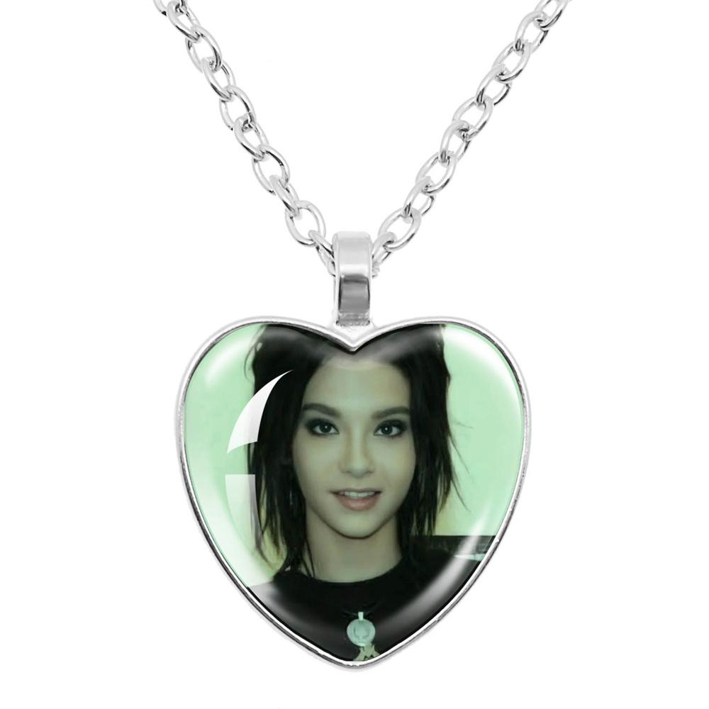 Pop Retro Rock Band Tokio Hotel Glass Heart Shape Pendant Necklace Bill Kaulitz Music Songer Picture Jewelry Charm Fans Gift