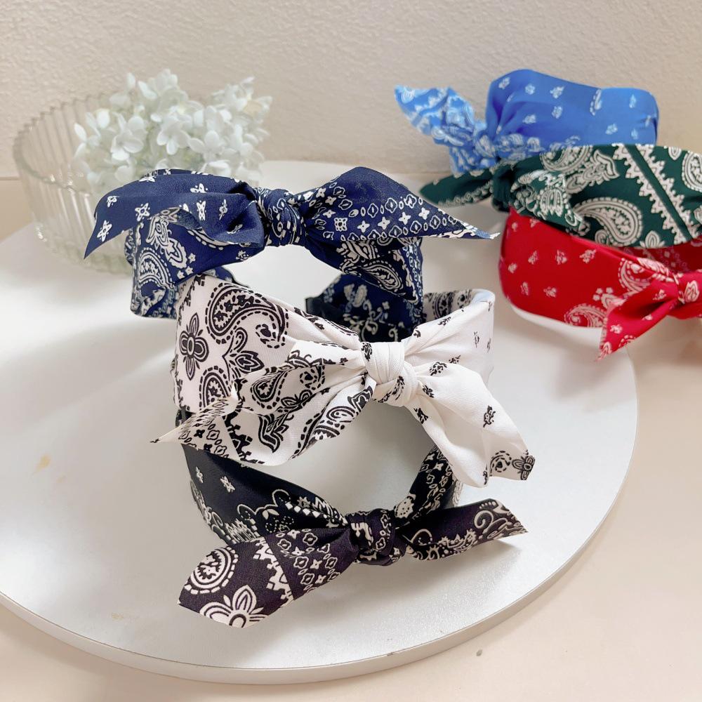 Retro Cashewblüten-Schleife Breites Stirnband - Koreanischer Stil Gedrehter Stoff-Haarclip für Damen