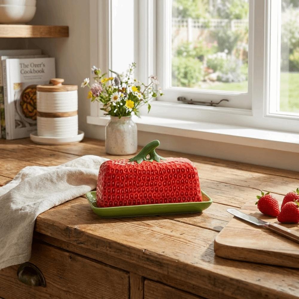 Strawberry Shape Butter Freshness Jar Ceramic Chopstick Tube Vase Butter Dish Western Restaurant