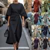 Damen 2026 Elegantes einfarbiges Taillengürtel Fledermausärmel Langes Kleid für Freizeit und formelle Anlässe