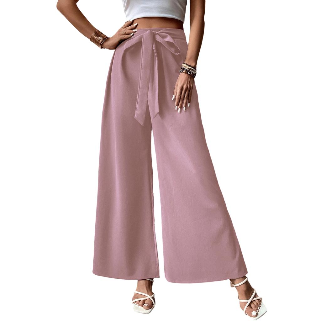 Womens Pants High Waist Wide Leg Trousers with Self Tie Belt Casual Loose Fit Pants for Women Office Wear Stylish Design