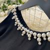 Summer Vintage Black Beading Collar Solid Sleeveless Long Midi Tank Party Dresses