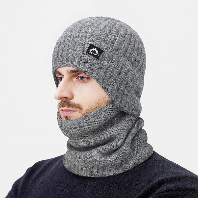 Winter Plush Knitted Cap Two-Piece Men's Outdoor Cold-Proof Warm Ear Protection Wool Cap