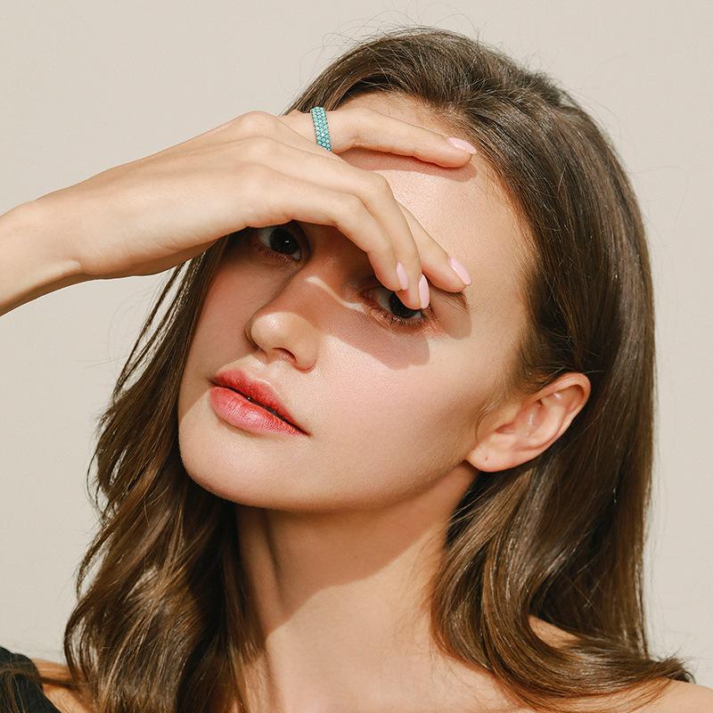 Tancise Classic 925 Sterling Silver Turquoise Ring Ladies Jewelry Wedding Promise Party Gift