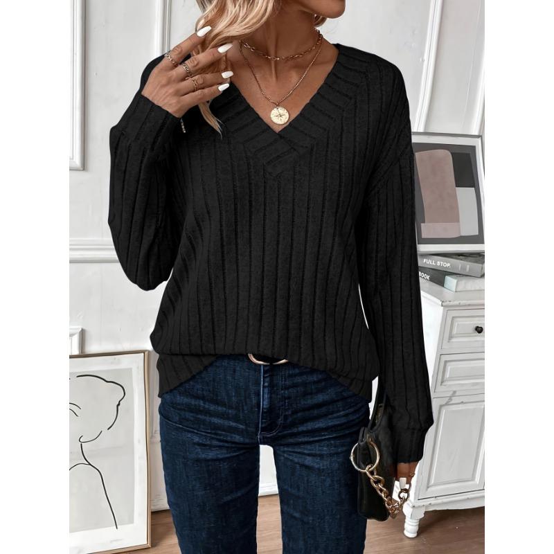 DAFIFY Damenmode, lässig, Frühling und Herbst, einfarbig, langärmelig, V-Ausschnitt, Blusen und Hemden