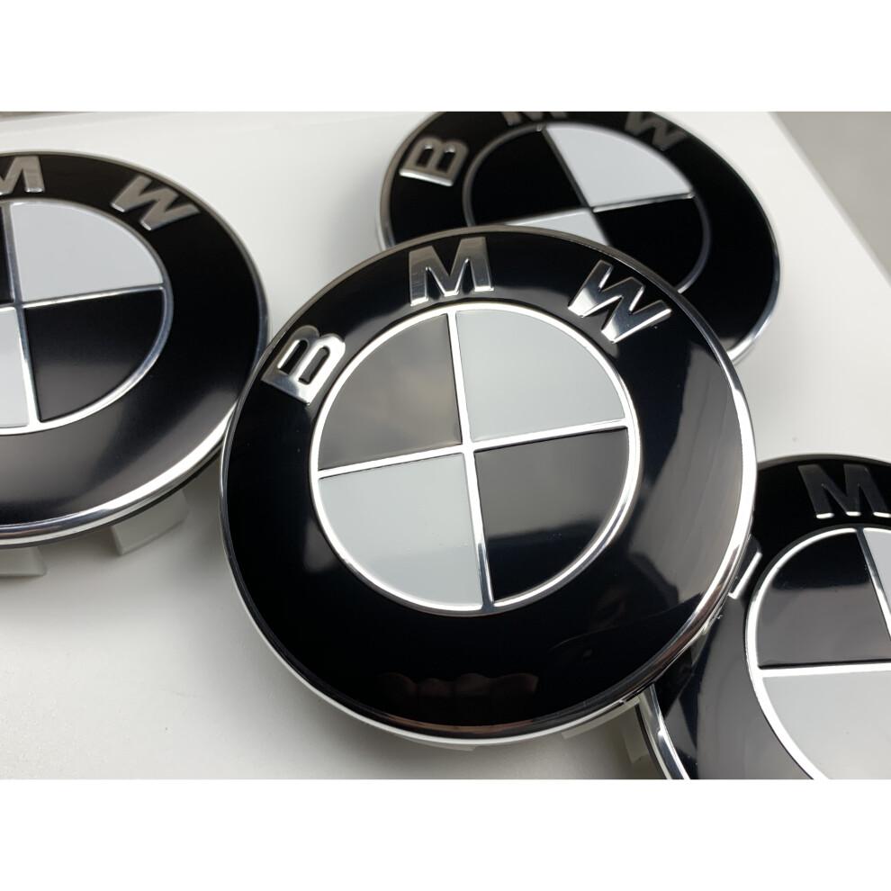 4 pièces Cache-moyeux de roue en alliage BMW 68 mm Ensemble Noir et Blanc - Plastique ABS Aluminium de Haute Qualité - S'adapte à de multiples modèles BMW
