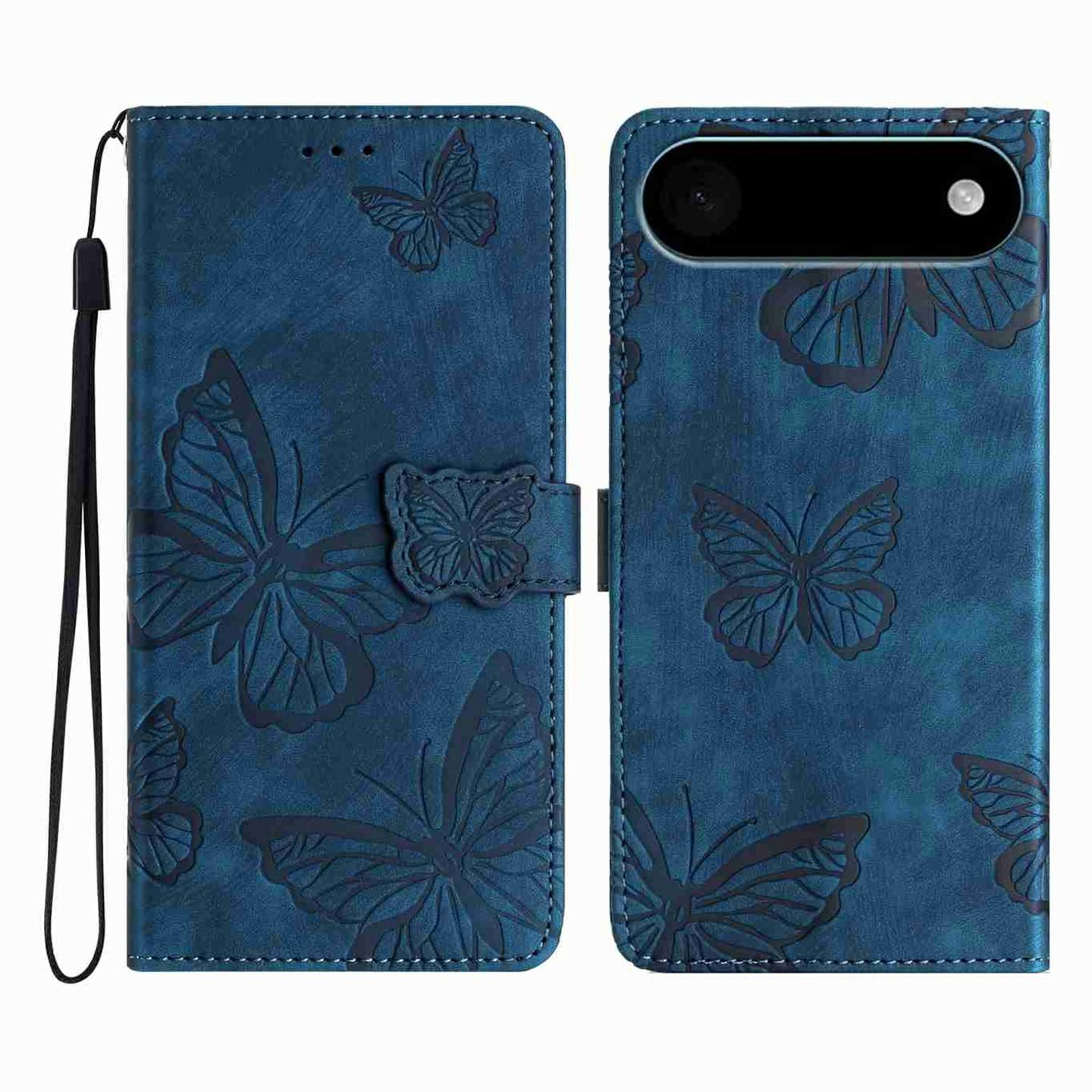 

For iPhone 17 Air Case Butterfly Design Flip Wallet Leather Phone Cover Skin-Touch Blue
