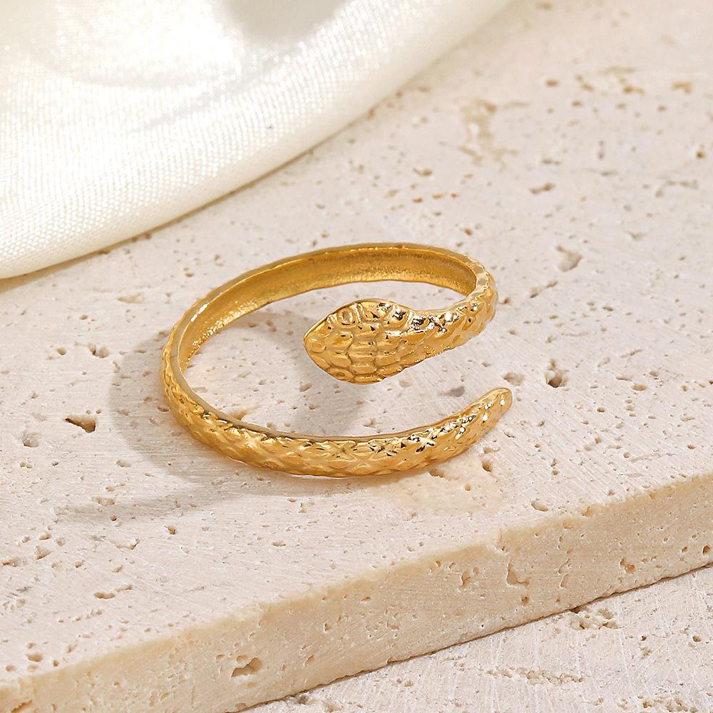 New Fashion Statement Snake Shape Stainless Steel Rings For Women Vintage Gold Color Animal Open Ring Trend Luxury Jewelry