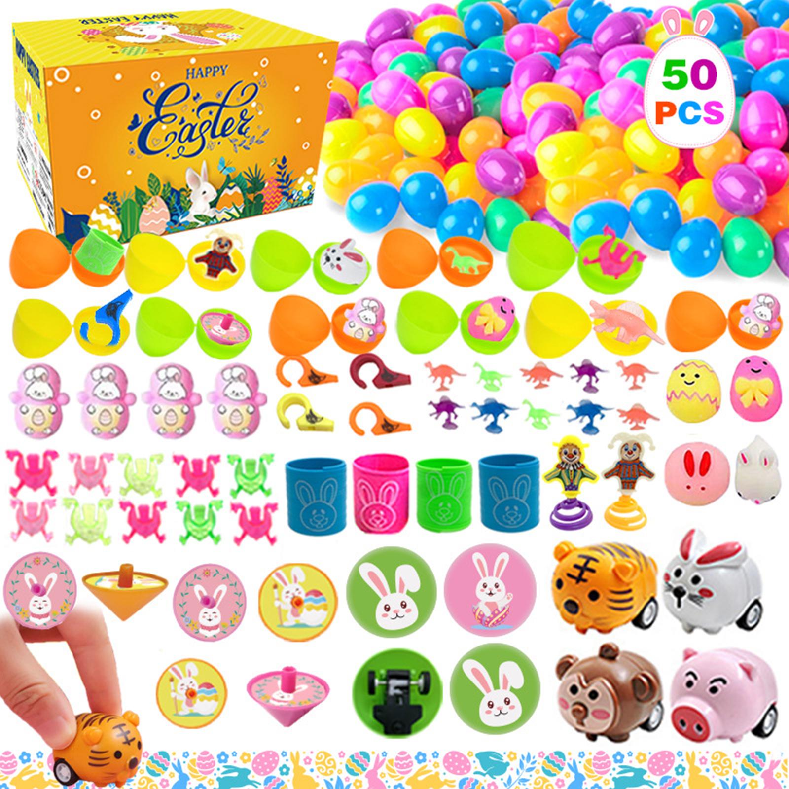 

100/120 Pack Basket Stuffers Fillers Prefilled Easter Eggs Theme Party Favor with Mini Novelty Dolls for Kids Girls Boys