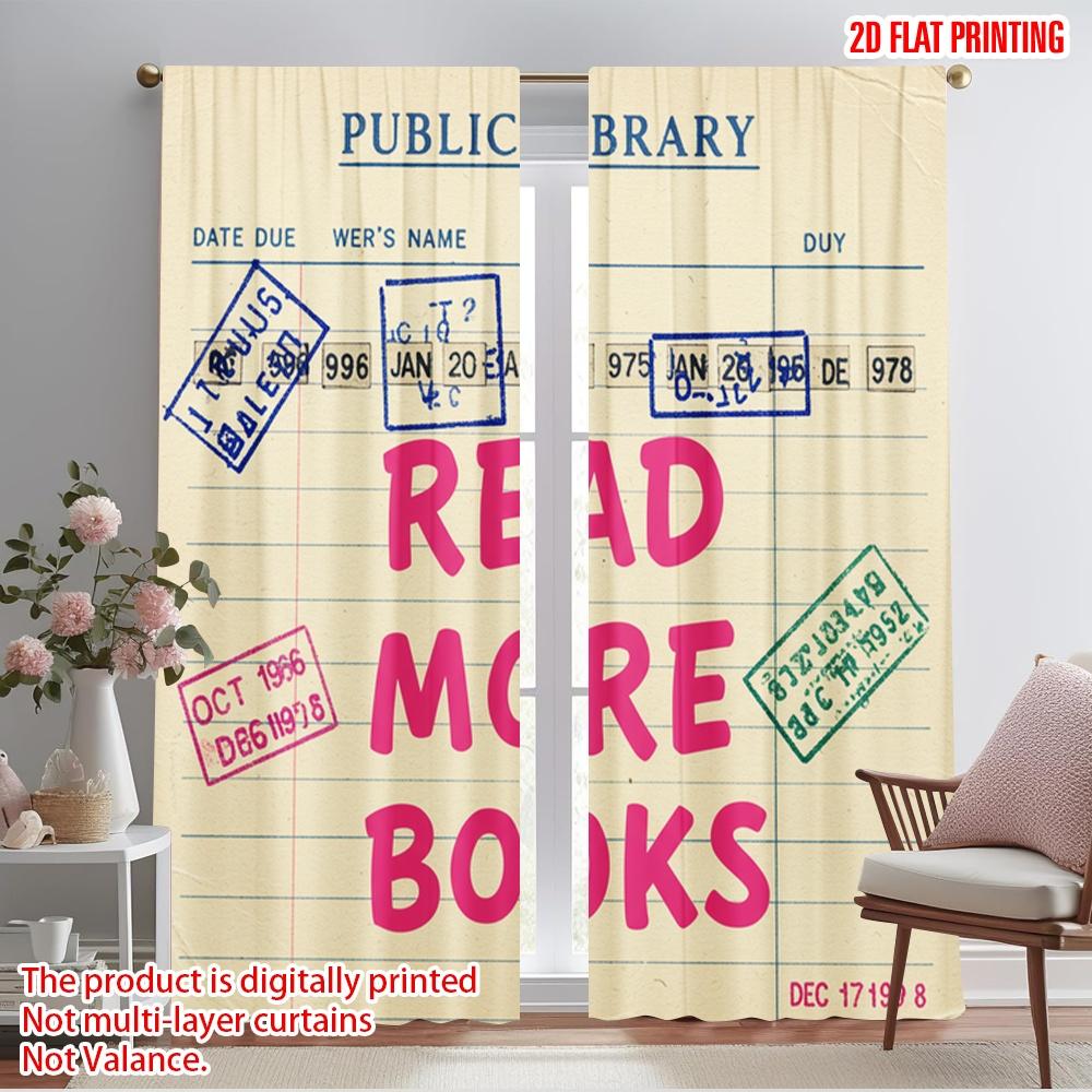 

2pcs 2D flat printing Party Window Curtains Public Library Vintage Book Card Read More Books Polyester Without Electricity 52.50×116.00 CM 2pcs