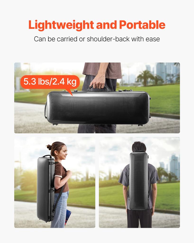 VEVOR 4/4 Full Size Violin Case, Built-in Hygrometer, Lightweight Portable Travel Carrying Bag, with Plush Lining, Shoulder Straps, Anti-Scratch