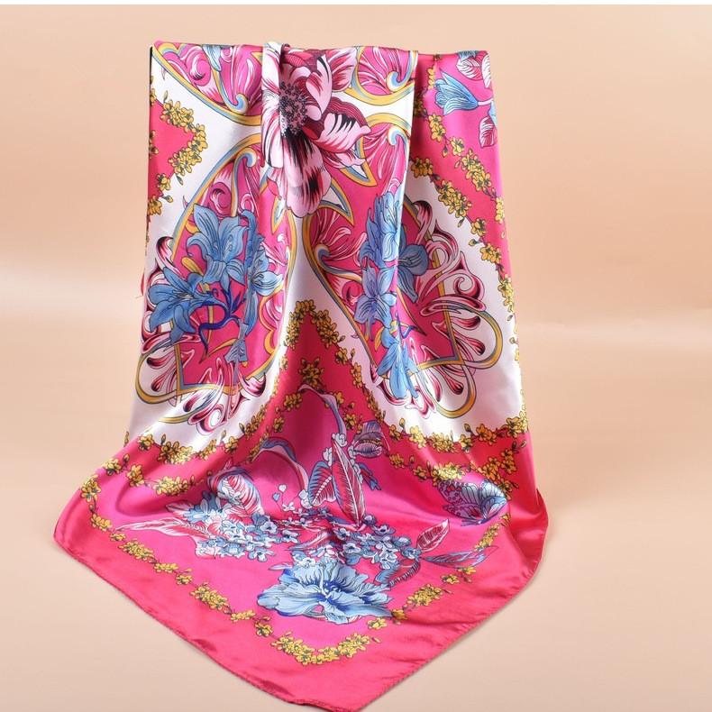 2025 New 90*90cm Silk Satin Hair Scarf Women Handkerchief Printed Female Square Head Bandana Small Neck Muffler Hijab Lady Girl
