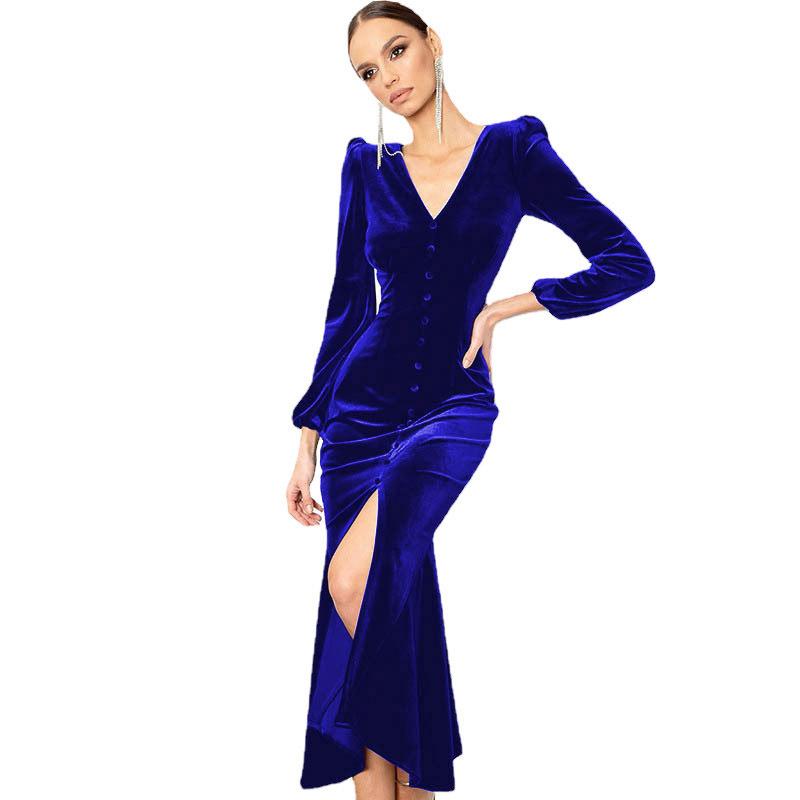 Herbst- und Winterstrickkleid mit V-Ausschnitt und Schulterpolstern, langärmelig, europäisch und amerikanisch, Herbst Damen, intellektuelles Temperament, Kleid, langer Rock