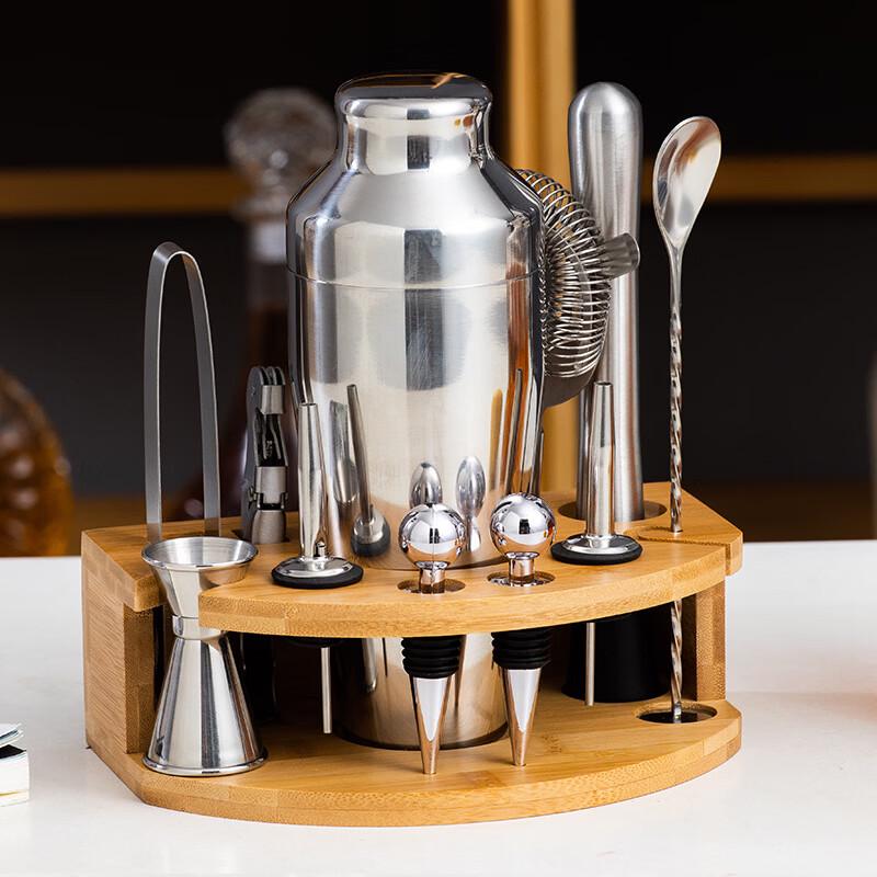 Cocktail Shaker Set with Wooden Rack