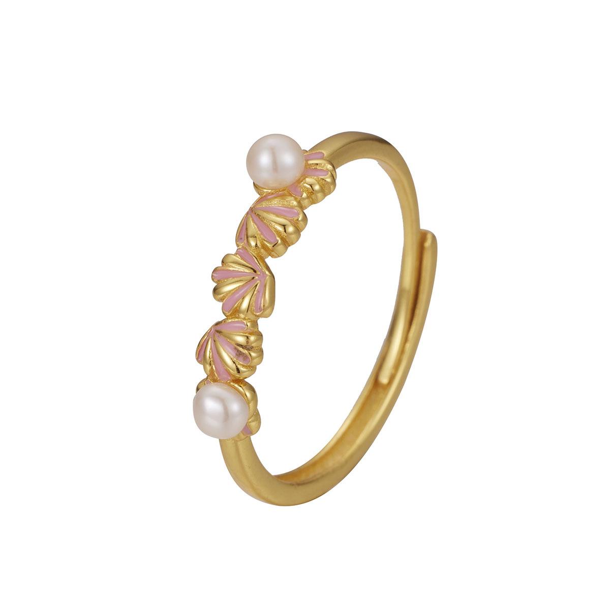 

Серебряное кольцо S925 с розовым цветком и натуральным жемчугом, милое и открывающееся женское ювелирное украшение, кольцо, ювелирные изделия adjustable opening