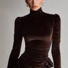 High-End European & American Long Sleeve Pleated Patchwork Dress