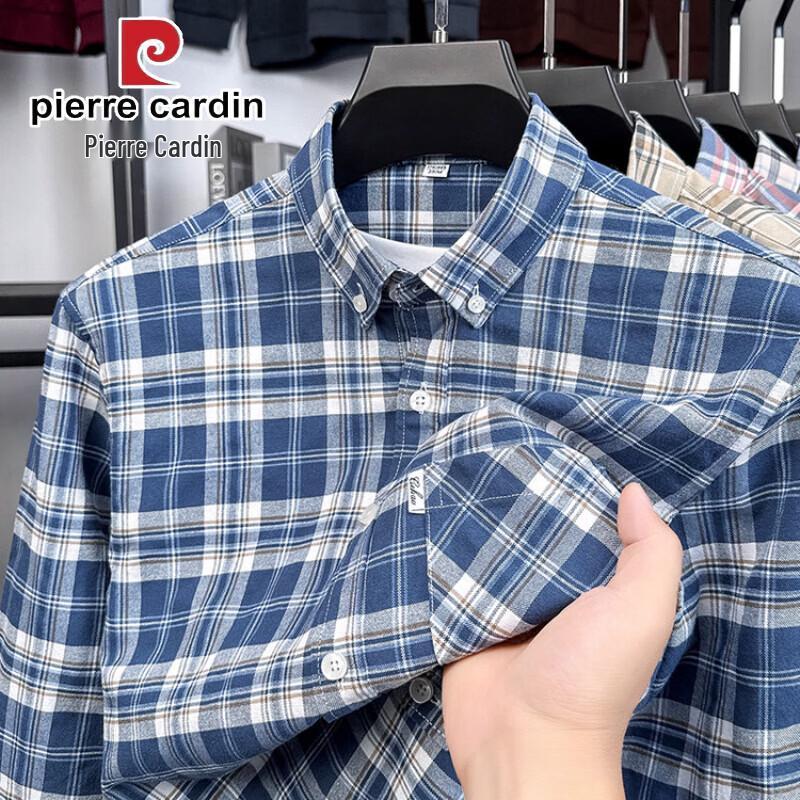 Pierre Cardin Men's 100% Cotton Plaid Long Sleeve Casual Shirt
