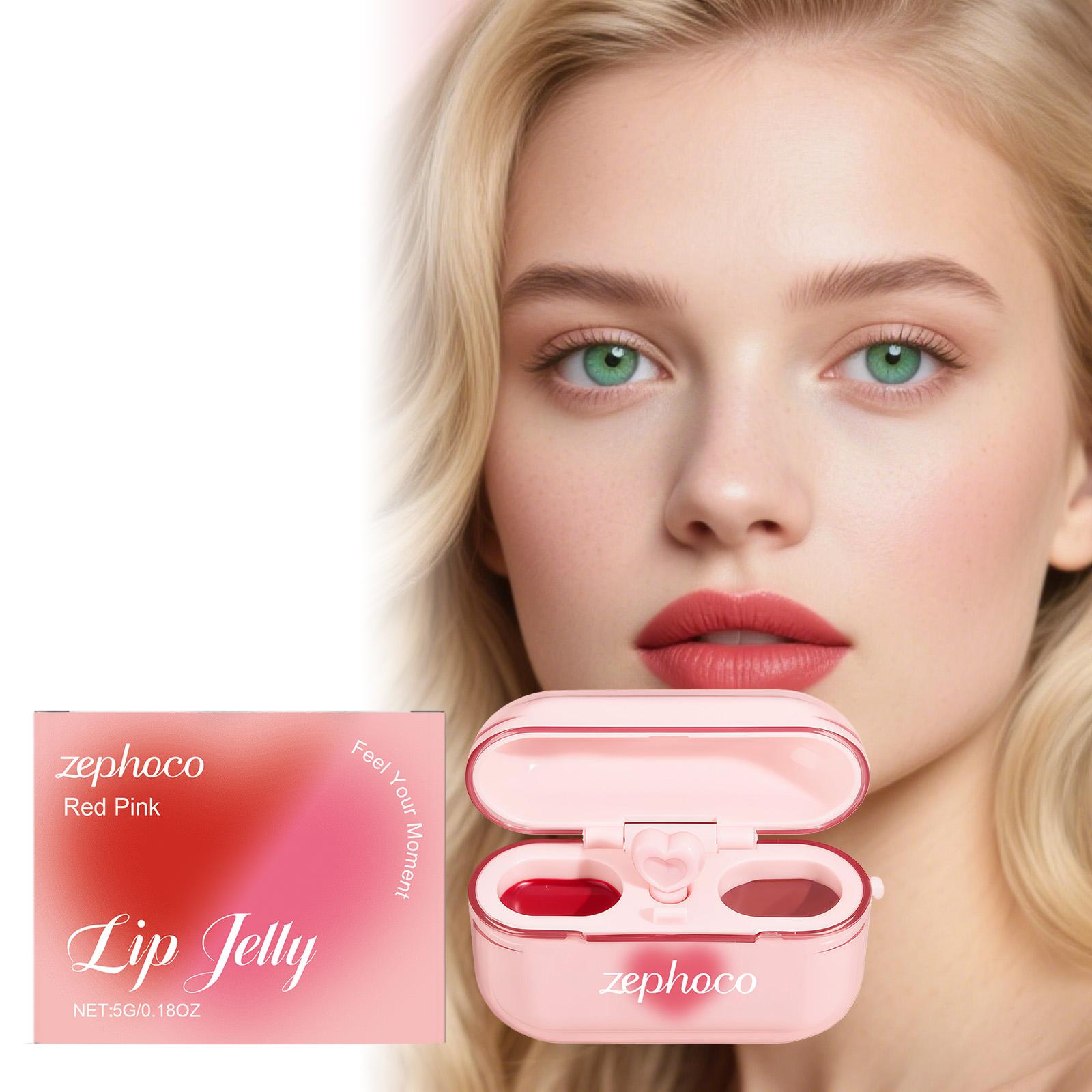 Zephoco Two-Tone Jelly Lip Gloss, Lustrous, Shiny, Fine, Light, Natural, Smooth, Daily Versatile, Lip Makeup 5g