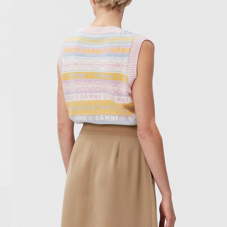 Ganni Gilet lavorato a maglia con logo retrò e motivo color block ricamato da donna SS22 Multicolore K1758-999