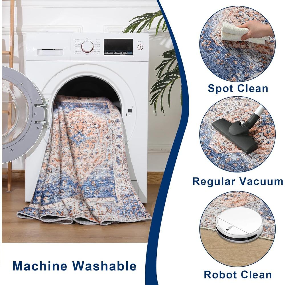 Large Area Rugs for Families: Stain-Resistant, Non-Slip, Washable Carpet for Living Rooms In Blue