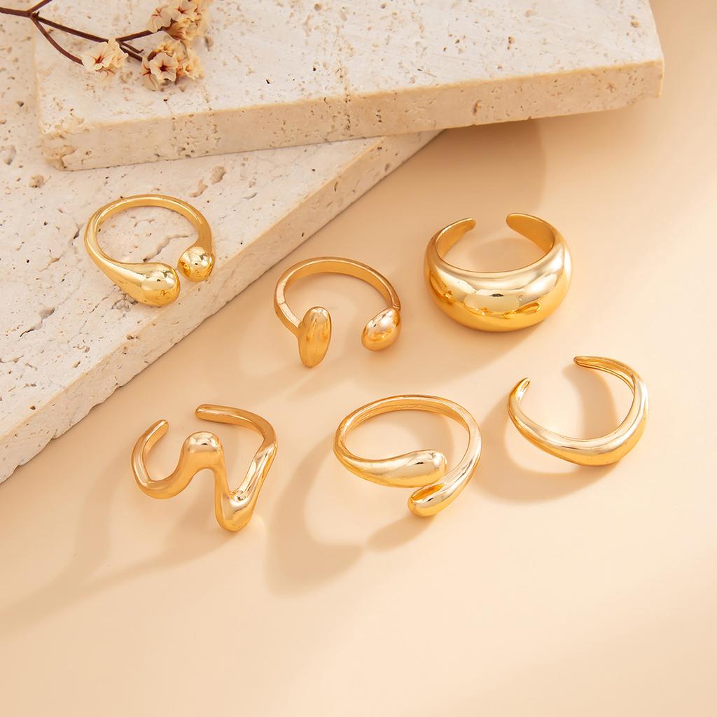 DIEZI Vintage Gold Silver Color Metal Water Drop Rings For Women Men Fashion Punk Hollow Out Geometric Knuckle Joint Ring Set