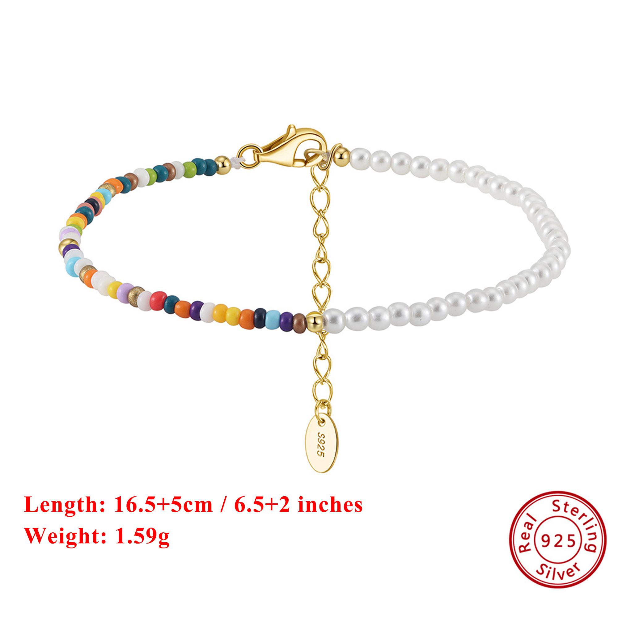 

EFFIE QUEEN 925 Sterling Silver White Shell Pearl With Color Mixing Beads Strand Decoration Hand Chain Bracelet Present PSB05-08