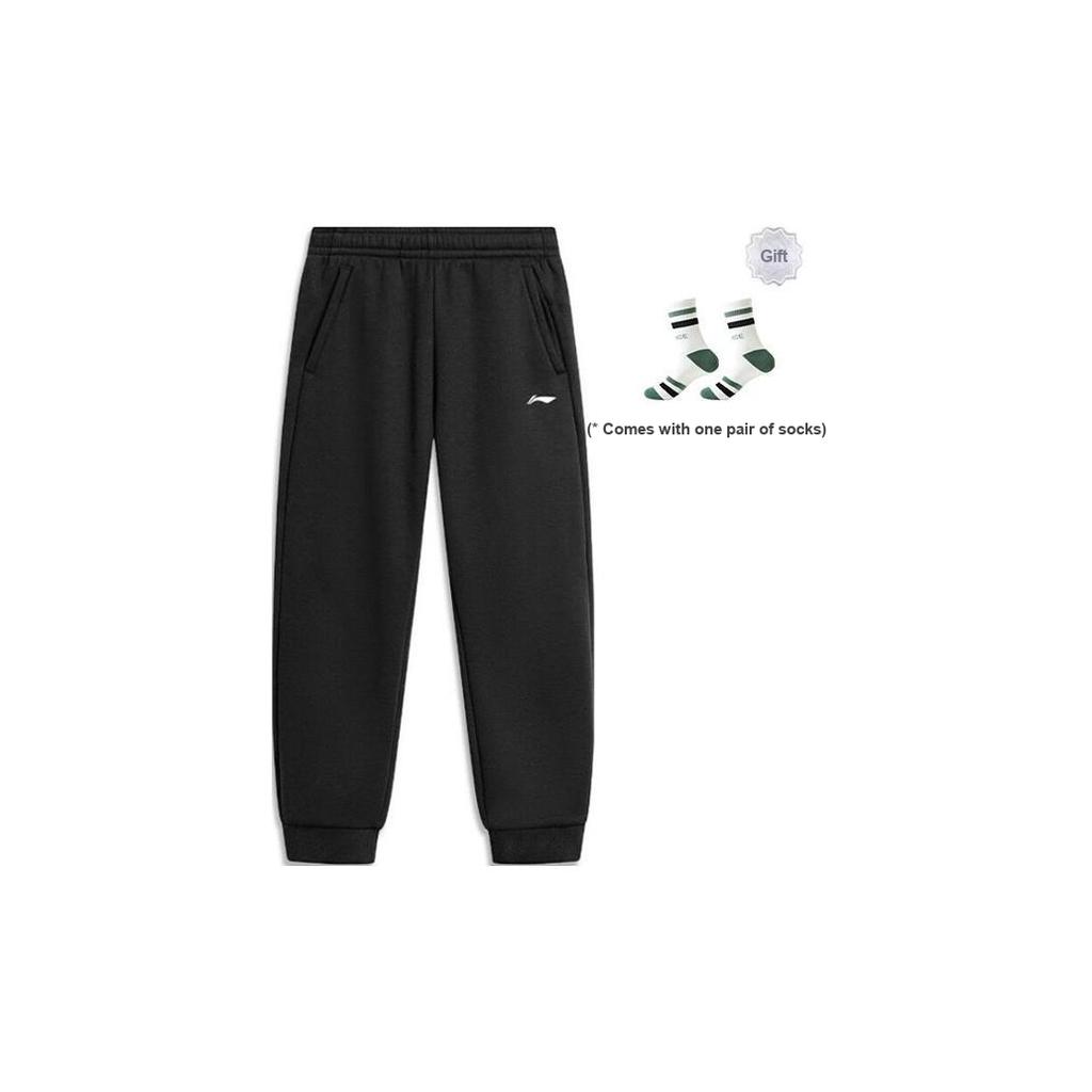 Li-Ning Solid Color Elastic Waist Loose Fit Tapered Knit Sports Pants Unisex bottoms Black AKLT809-1