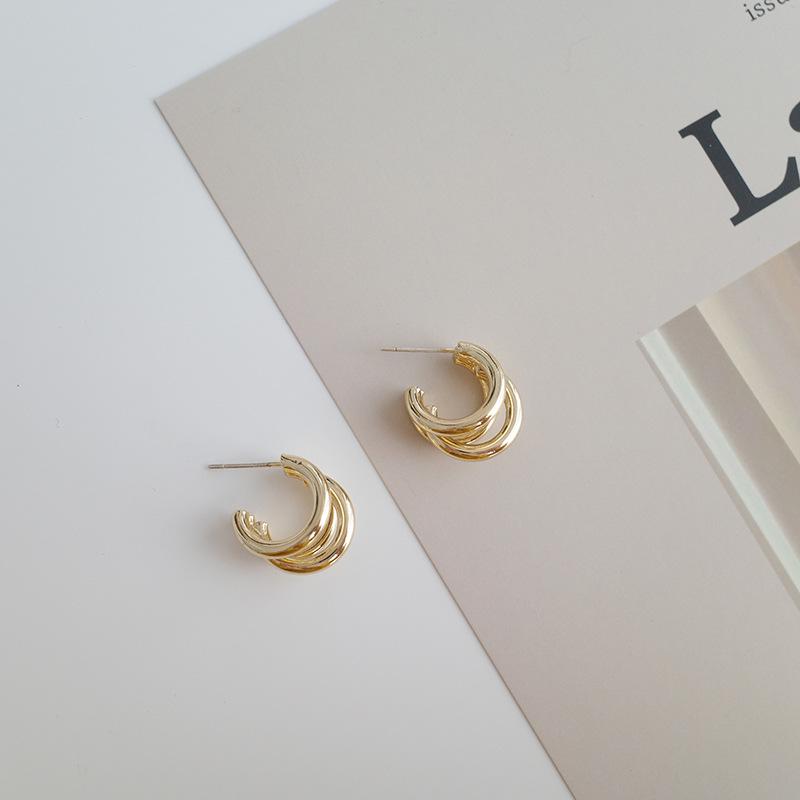 

Трехслойные полированные серьги-капли из стерлингового серебра S925 с золотым покрытием - Универсальные минималистичные серьги-пусеты для женщин 925 Sterling Silver