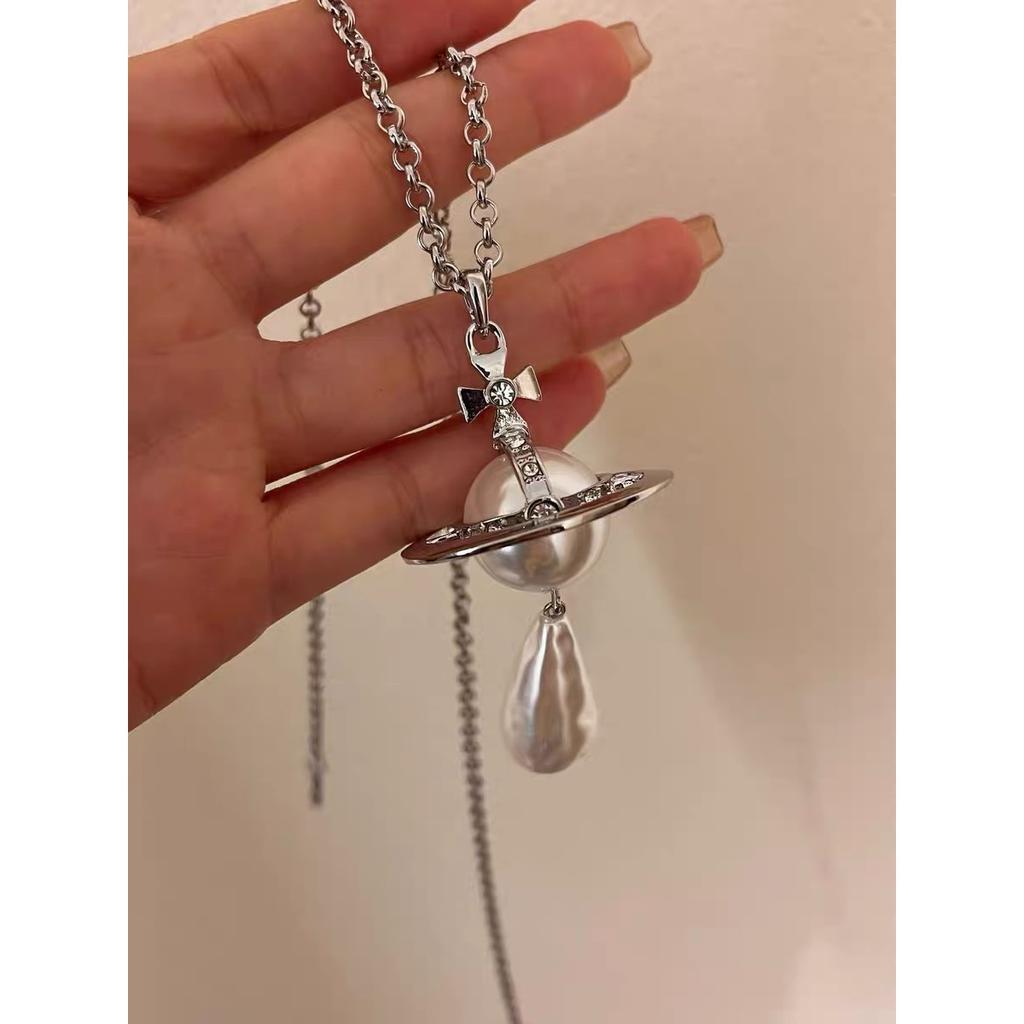 Tooxika Exaggerated Three-dimensional Saturn Baroque Water Drop Pearl Pendant Necklace Light Luxury Temperament Jumper Chain For Women