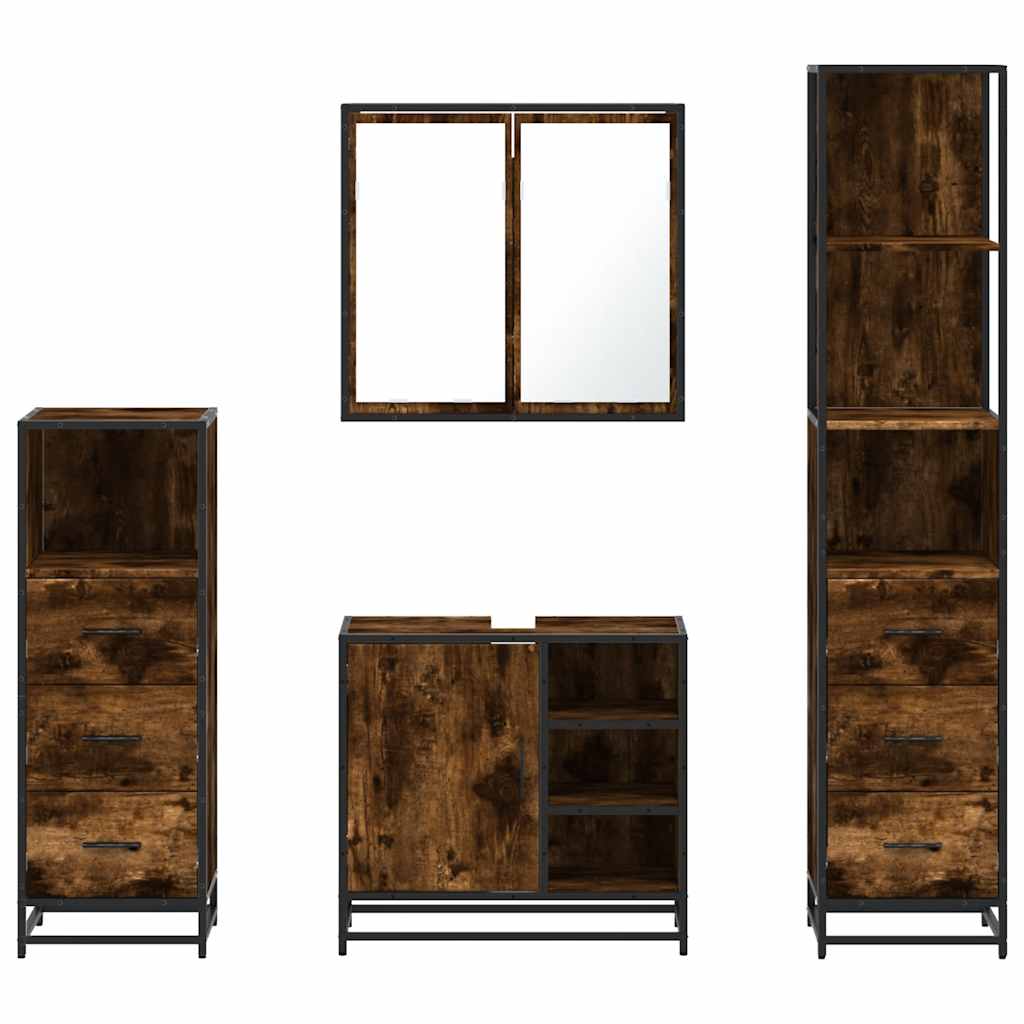 4 Piece Bathroom Furniture Set Smoked Oak Wood Based Material