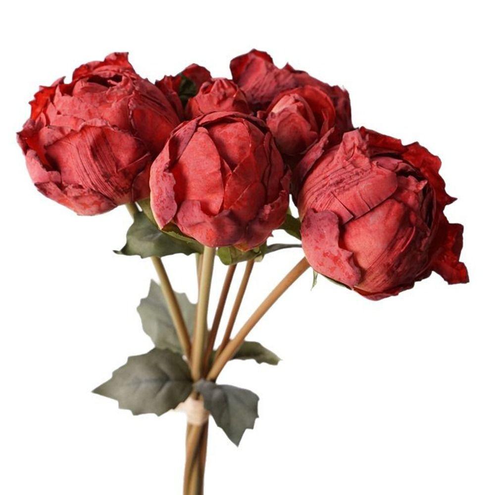4 Flower 3 Buds Peony Artificial Flower Silk Petals Decorative Flower  Photo Props