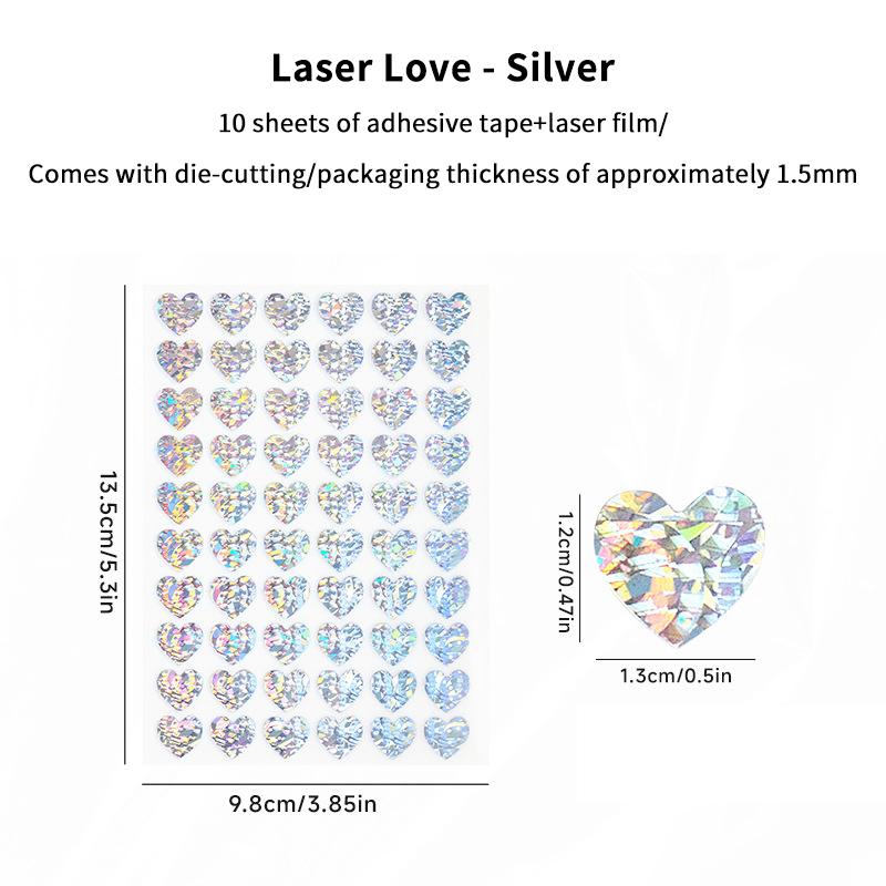 

10 Листов Лазерные Блестящие Маленькие Сердечки Наклейки - Блестящие Красные Золотые Серебряные Валентинки DIY Украшение для Журнала Дневника серебряный
